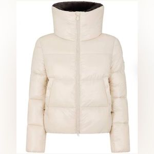 NWT Save The Duck Moma Puffer Jacket with Faux Fur Collar in Rainy Beige